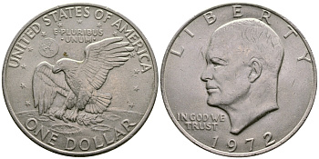 США 1 доллар 1972 Президент Эйзенхауэр, лунный орел KM 203 медь плакированная медно-никелем 74-333