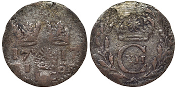 Швеция 1 эре 1717 LC, Карл XII (1697-1718), с подвески KM 250b серебро 4164-233