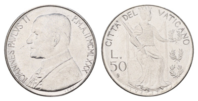 Ватикан 50 лир 1980 MCMLXXX KM 145 нержавеющая сталь UNC 54-2117