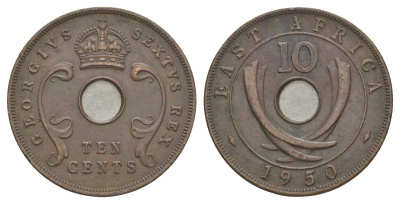 Британская Восточная Африка 10 центов 1950 Георг VI (1936-1952) KM 34 бронза 97-811