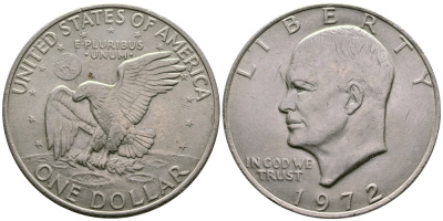 США 1 доллар 1972 Президент Эйзенхауэр, лунный орел KM 203 медь плакированная медно-никелем 74-333