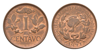 Колумбия 1 сентаво 1971 KM 205a сталь плакированная медью aUNC 4627-824