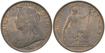 Великобритания 1 пенни 1895 Виктория (1837-1901) KM 790, Spink 3961 бронза  UNC  4590-1015
