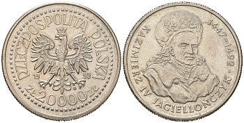 Польша 20000 злотых 1993 серия Польские короли, Казимир IV Ягайлович (1447-1492) KM 256 медно-никель  UNC  4512-1043