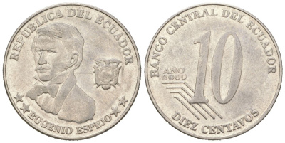 Эквадор 10 сентаво 2000 KM 106 нержавеющая сталь 4611-866