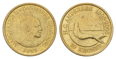 Дания 10 крон 2005 Сказка - Русалочка KM 900 алюминиевая бронза UNC 119-231