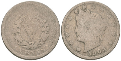 США 5 центов 1905 голова свободы KM 112 медно-никель 4401-947