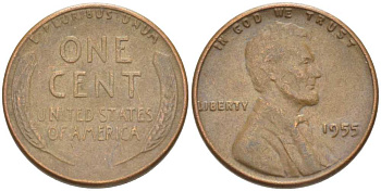 США 1 ЦЕНТ 1955 ЛИНКОЛЬН KM А132 медь цинк 3309-1143
