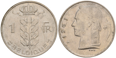Бельгия 1 франк 1963 Belgique, Бодуэн I (1951-1993) KM 142.1 медно-никель    4161-1237