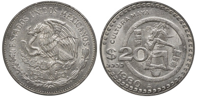 Мексика 20 песо 1980 Мо, культура Майя KM 486 медно-никель 4367-1125