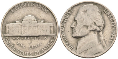 США 5 центов 1946 Джефферсон KM А192 медно-никель 92-947