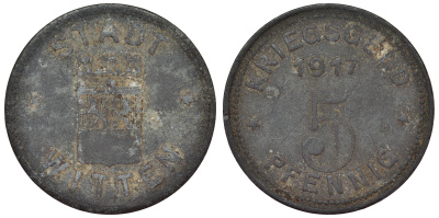 Германия, Виттен 5 пфеннигов 1917 Северный Рейн-Вестфалия, нотгельд Menzel 27464.1 цинк 4119-842