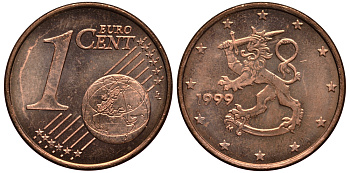 Финляндия 1 евроцент 1999 KM 98 сталь плакированная медью XF-UNC 4181-152