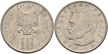 Польша 10 злотых 1984 MW, Болеслав Прус KM 73 медно-никель    4150-526