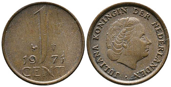 НИДЕРЛАНДЫ 1 ЦЕНТ 1971 ЮЛИАНА KM 180 бронза 39-1263