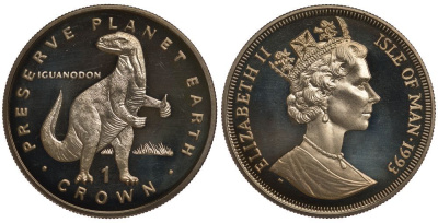 Остров Мэн 1 крона 1993 СЕРИЯ СОХРАНИМ ПЛАНЕТУ ЗЕМЛЯ, ДИНОЗАВР ИГУАНОДОН (IGUANODON) KM 357 медно-никель UNC 00-00