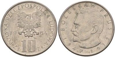 Польша 10 злотых 1984 MW, Болеслав Прус KM 73 медно-никель    4150-526