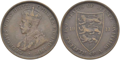 Джерси 1/12 шиллинга 1911 Георг V (1910-1936) KM 12 бронза 3996-432