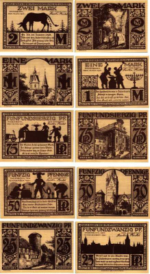 ПАДЕБОРН НАБОР ИЗ 5 БАНКНОТ (25, 50, 75 ПФЕННИГОВ, 1, 2 МАРКИ) 1921 10 НОЯБРЯ 1921, НОТГЕЛЬД, ЗЕМЛЯ СЕВЕРНЫЙ РЕЙН-ВЕСТФАЛИЯ Keller 1043.5 бумага 6318-12-2-2