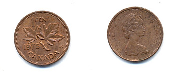 Канада 1 цент 1975 Елизавета II (1952-2022), кленовый лист KM 59.1 бронза 4379-362