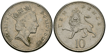 Великобритания 10 пенсов 1992 Елизавета II (1952-2022) KM 938b, Spink 4367 (F4) медно-никель 4167-1252