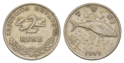 Хорватия 2 куны 1993 тунец, легенда на хорватском KM 10 медь цинк нкиель 4650-736