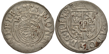 Польша, Эльблонг 1/24 талера (полторак) 1629 (16)29, Густав Адольф, Шведское правление (1626-1636), вес 1,11 гр., городской выпуск KM 11 серебро 1516-1234