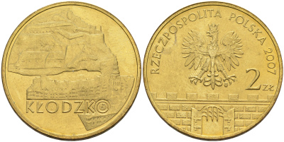 Польша 2 злотых 2007 MW, серия города Польши, Клодзко (Klodzko) KM 624 латунь 4589-617