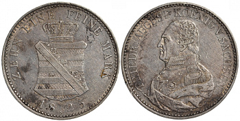 Саксония 1 талер 1825 Фридрих Август I AKS 30, Dav. 861, Kahnt 427, Thun 303 серебро 00-000-00