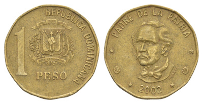 Доминиканская Республика (Доминикана) 1 песо 2002 KM 80.2 латунь 4638-246
