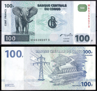 Конго 100 франков 2000 Pick 92 a (2) бумага 7214-14-2-1