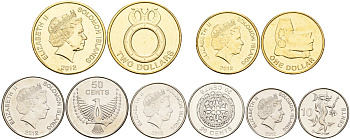 Соломоновы Острова лот из 5 монеты (10, 20, 50 центов, 1, 2 доллара) 2012 KM 235, 236, 237, 238, 239 сталь плакированная никелем, алюминиевая бронза UNC М14-18