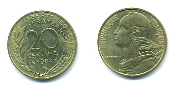 ФРАНЦИЯ 20 САНТИМОВ 1982 KM 930 медь алюминий никель 25-227