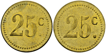 Франция 25†сантимов XIX-XX век ресторанный жетон латунь 4166-1117