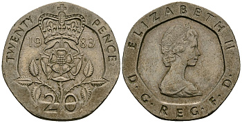 Великобритания 20 пенсов 1983 Елизавета II (1952-2022) KM 931, Spink 4230 (G1) медно-никель 24-753