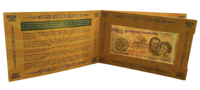 Бутан 100 нгултрумов 2011 королевская свадьба, Ташинчхо-дзонг, в оригинальном буклете Pick 35 a  бумага  UNC (пресс) 000-00-00