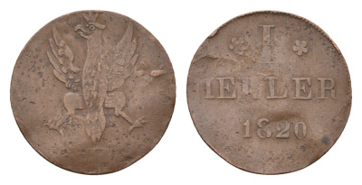 Франкфурт 1 геллер 1820 KM 301 медь 4152-161