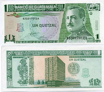 Гватемала 1 кетсаль 1995 6 сентября 1995, генерал Хосе Мария Ореллано, президент Гватемалы (1921-1926) Pick 87 c бумага UNC (пресс) 7484-72-1
