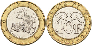 Монако 10 франков 1995 Ренье III (1949-2005) KM 163 биметалл  4142-112