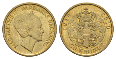 Дания 20 крон 2010 70 лет со дня рождения королевы Маргрете II KM 937 алюминиевая бронза UNC 4650-417