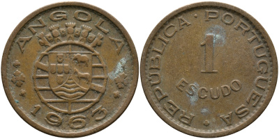 Португальская Ангола 1 эскудо 1963 KM 76 бронза 33-933