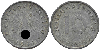 ГЕРМАНИЯ 10 РЕЙХСПФЕННИГОВ 1941 А KM 101, J. 371 цинк 4401-723