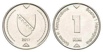 Босния и Герцеговина 1 марка 2017 KM 118 сталь плакированная никелем aUNC 4652-456