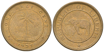 Либерия 1/2 цента 1937 KM 10 латунь aUNC 4588-813