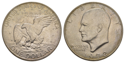 США 1 доллар 1972 Президент Эйзенхауэр, лунный орел KM 203 медь плакированная медно-никлем aUNC 4537-725