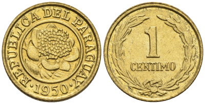 Парагвай 1 сентимо 1950  KM 20 алюминиевая бронза  aUNC  220-1032