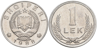 Албания 1 лек 1988 KM 74 алюминий UNC 00-00