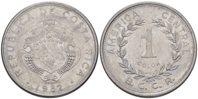 КОСТА-РИКА 1 КОЛОН 1982 сс, БОЛЬШОЙ ПАРУСНИК KM 210.1 нержавеющая сталь 67-1025