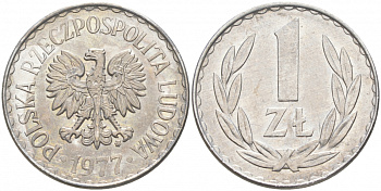ПОЛЬША 1 ЗЛОТЫЙ 1977 MW KM 49.1 алюминий 68-426