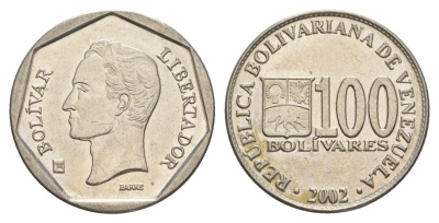 Венесуэла 100 боливаров 2002 Симон Болива Y 82.2 сталь плакированная никелем aUNC 4519-246